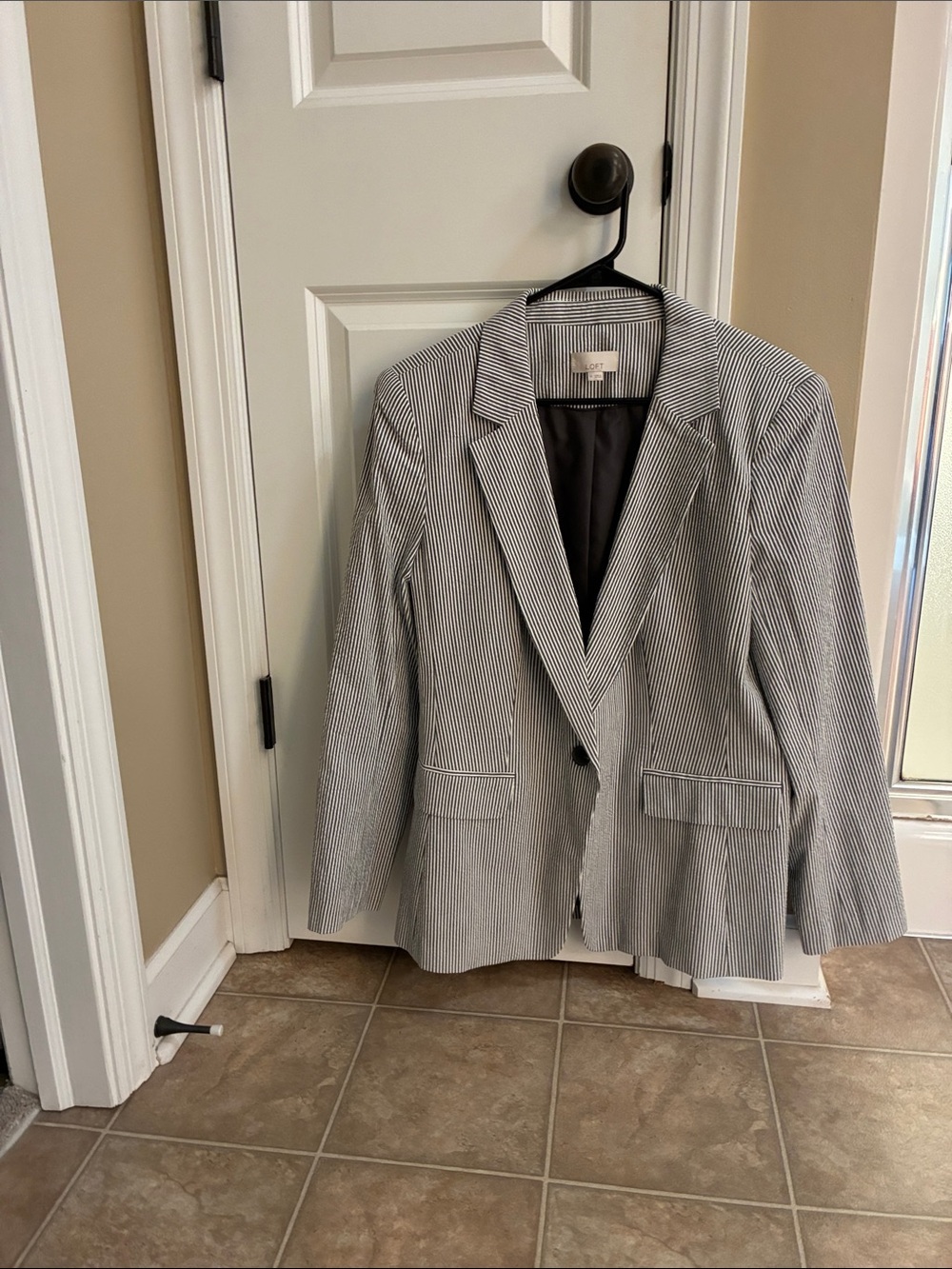LOFT Pinstripe Notch-Lapel Blazer - Gray/White